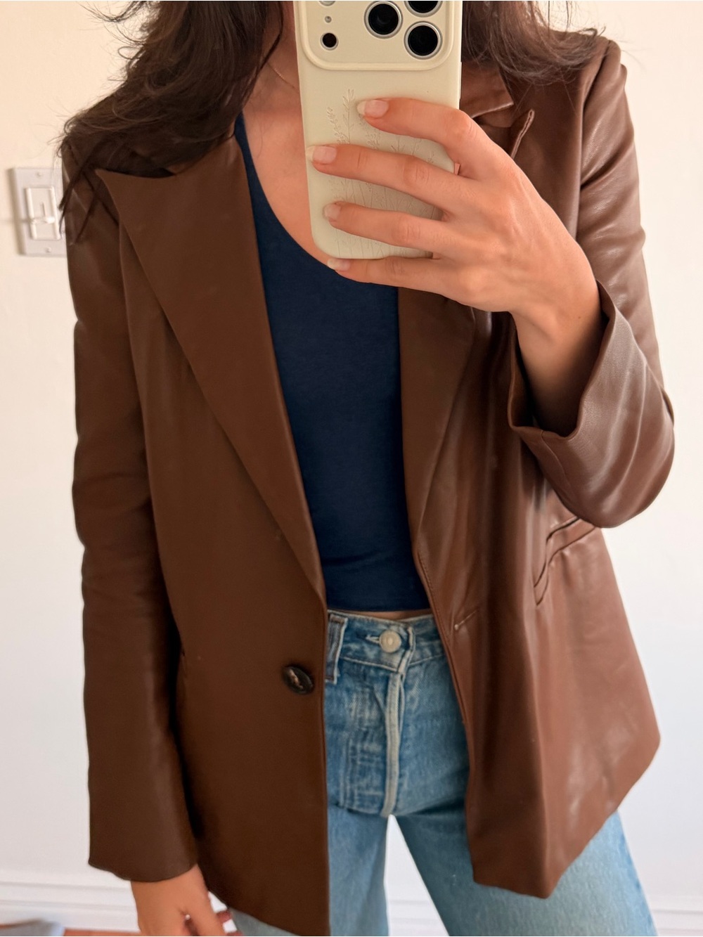 Olivaceous Brown Faux Leather Blazer Jacket Size Small